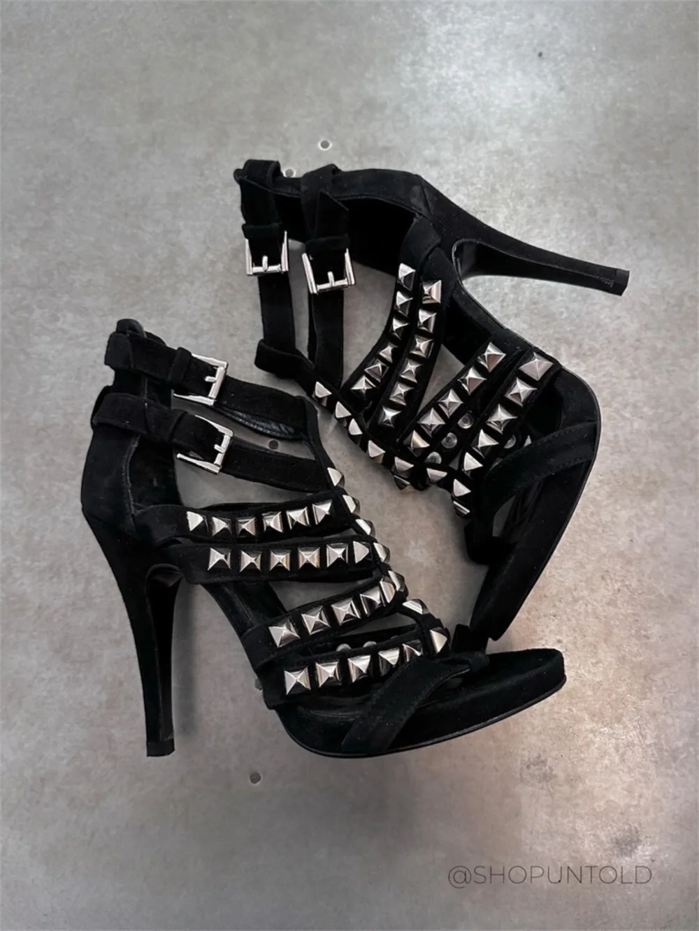 Zara STUDDED Suede Heels Black EU 38 - Picture 2 of 7